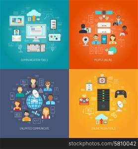 It design concept set with online media tools flat icons isolated vector illustration. It Design Concept