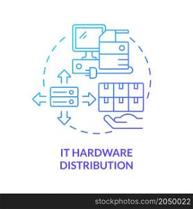 IT hardware distribution blue gradient concept icon. Computer devices wholesale. Distribution business company abstract idea thin line illustration. Vector isolated outline color drawing. IT hardware distribution blue gradient concept icon
