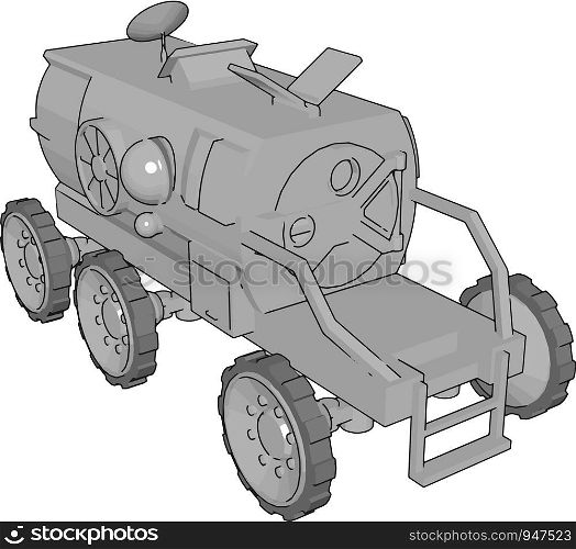 It is a six wheeler vehicle having antenna and allow the attachment of tools such as cranes cable reels backhoes and winches vector color drawing or illustration