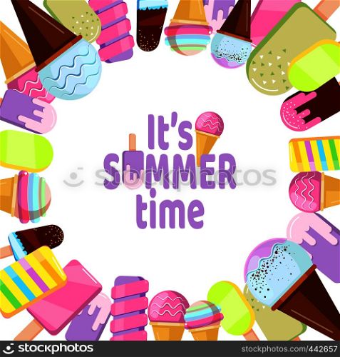 it is summer time banner - background with ice cream. Vector illustration. it is summer time - background with ice cream