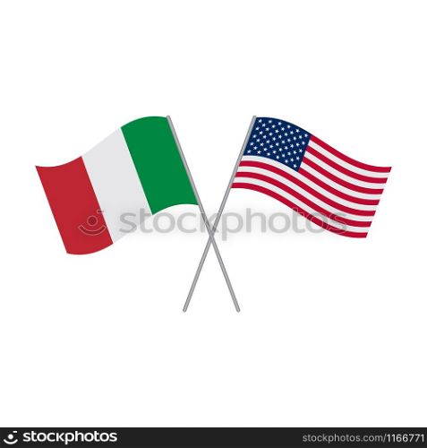 Italian and American flags vector isolated on white background