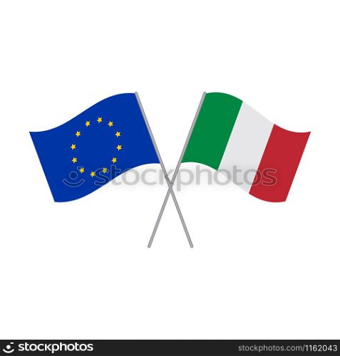 Italian and European Union flags vector isolated on white background