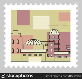 Italian architecture with buildings and historical sights, landmarks of Italy. Postal mark or card, mailing letter and correspondence. Monochrome sketch outline. Vector in flat style illustration. Architecture and famous landmarks on card or mark