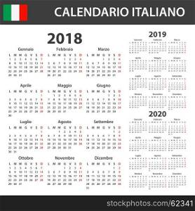 Italian Calendar for 2018, 2019 and 2020. Scheduler, agenda or diary template. Week starts on Monday