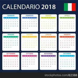 Italian Calendar for 2018. Scheduler, agenda or diary template. Week starts on Monday