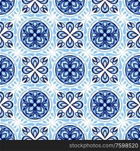 Italian ceramic tile pattern. Mediterranean porcelain pottery. Ethnic folk ornament. Mexican talavera, portuguese azulejo or spanish majolica.. Italian ceramic tile pattern. Mediterranean porcelain pottery.