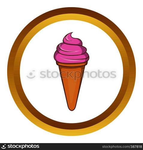 Italian gelato ice cream vector icon in golden circle, cartoon style isolated on white background. Italian gelato ice cream vector icon