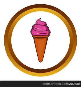 Italian gelato ice cream vector icon in golden circle, cartoon style isolated on white background. Italian gelato ice cream vector icon