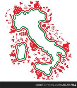 italian map . italian map with silhouette symbol set