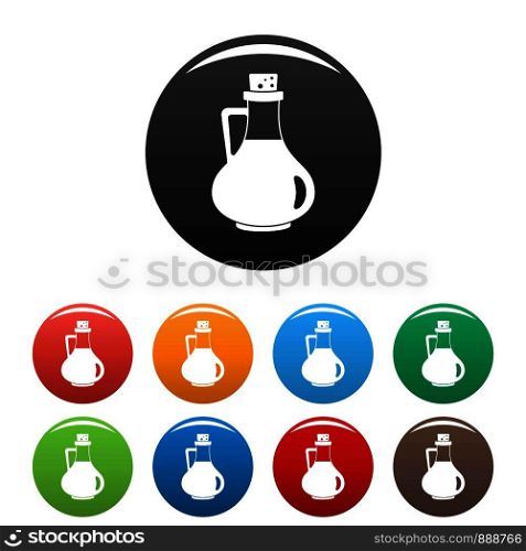 Italian olive oil bottle icons set 9 color vector isolated on white for any design. Italian olive oil bottle icons set color