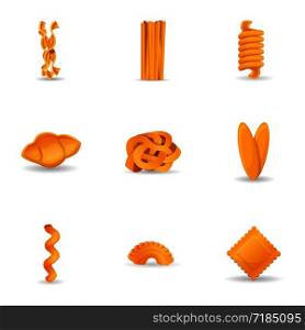 Italian pasta icon set. Cartoon set of 9 italian pasta vector icons for web design isolated on white background. Italian pasta icon set, cartoon style