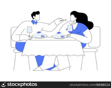 Italian restaurant isolated cartoon vector illustrations. Young couple eating Italian pasta in a luxury restaurant, romantic relationship, first date dinner, people lifestyle vector cartoon.. Italian restaurant isolated cartoon vector illustrations.