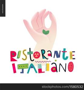 Italian restaurant set - hand and lettering Italian Restaurant in Italian. Italian restaurant set