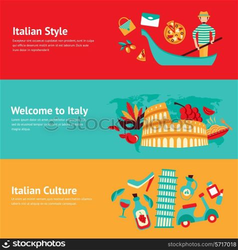 Italy banner set with italian style culture isolated vector illustration