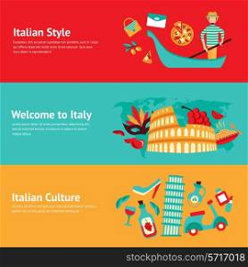 Italy banner set with italian style culture isolated vector illustration