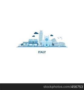 Italy cityscape silhouette in blue colors. Vector illustration. Italy cityscape silhouette in blue colors