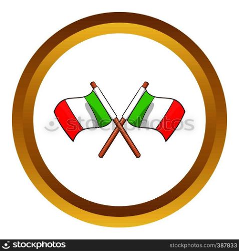 Italy crossed flags vector icon in golden circle, cartoon style isolated on white background. Italy crossed flags vector icon