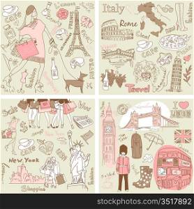 Italy, England, France, USA - four wonderful collections of hand drawn doodles