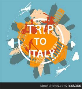 Italy famous landmark silhouette overlay style around text,vintage design,vector illustration