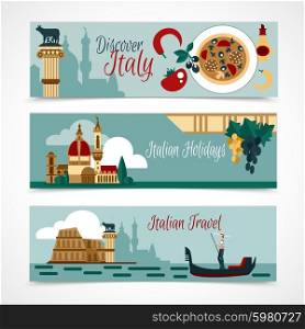 Italy horizontal banner set with touristic landmarks isolated vector illustration. Italy Touristic Banner Set