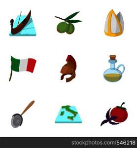 Italy icons set. Cartoon illustration of 9 Italy vector icons for web. Italy icons set, cartoon style