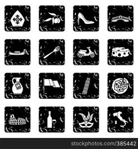 Italy icons set. Grunge illustration of 16 Italy vector icons for web. Italy icons set, grunge style