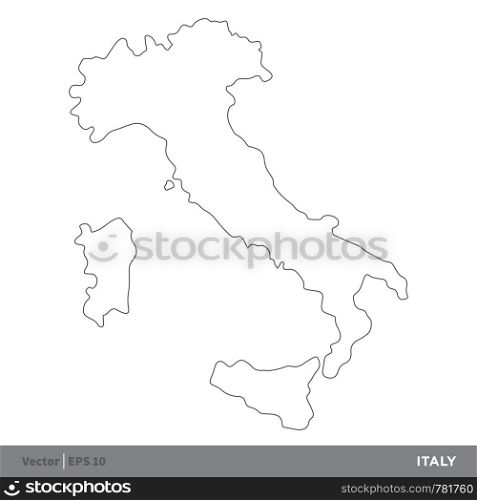 Italy - Outline Europe Country Map Vector Template, stroke editable Illustration Design. Vector EPS 10.