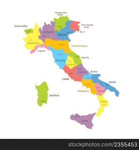 Italy regions map isolated on white background. Cartography map of Italian regional administrative borders. Vector stock