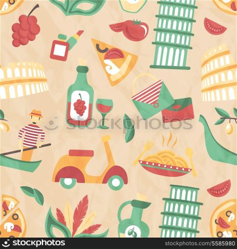 Italy seamless pattern with wine glass gondola olive oil vector illustration