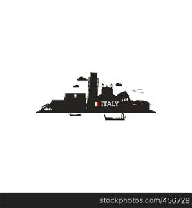Italy skyline silhouette with name of country and flag. Vector illustration. Italy skyline silhouette