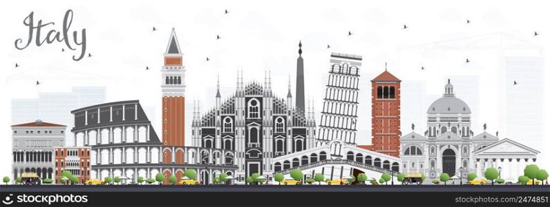Italy Skyline with Landmarks. Vector Illustration. Business Travel and Tourism Concept with Historic Architecture. Image for Presentation Banner Placard and Web Site.