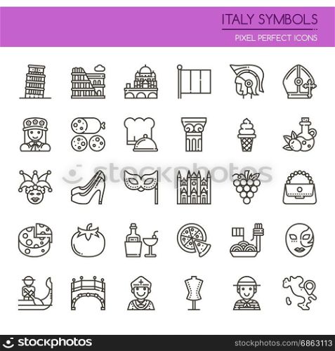 Italy Symbols , Thin Line and Pixel Perfect Icons
