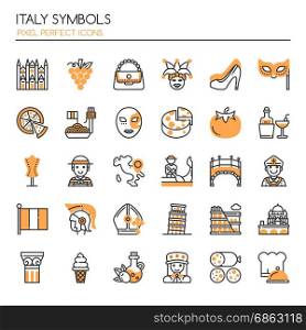 Italy Symbols , Thin Line and Pixel Perfect Icons