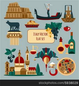 Italy touristic set with olive pasta venice mask isolated vector illustration. Italy Touristic Set