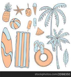 Items for swimming on the water. Vector sketch illustration.. Items for swimming on the water. Vector illustration.
