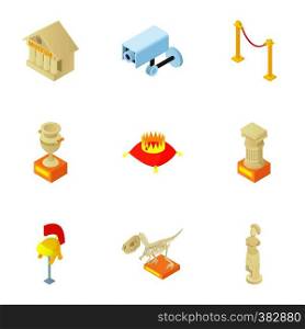 Items in museum icons set. Cartoon illustration of 9 items in museum vector icons for web. Items in museum icons set, cartoon style