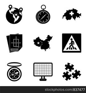 Itinerary icons set. Simple set of 9 itinerary vector icons for web isolated on white background. Itinerary icons set, simple style
