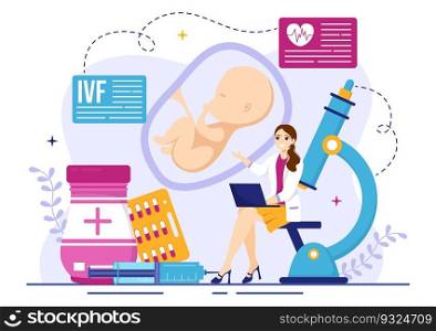 IVF or In Vitro Fertilization Vector Illustration for Artificial Insemination About Pregnancy and Doctors Research Fertilized Egg Cartoon Template