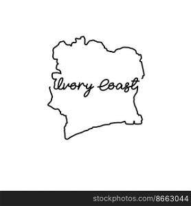 Ivory Coast outline map with the handwritten country name. Continuous line drawing of patriotic home sign. A love for a small homeland. T-shirt print idea. Vector illustration.. Ivory Coast outline map with the handwritten country name. Continuous line drawing of patriotic home sign