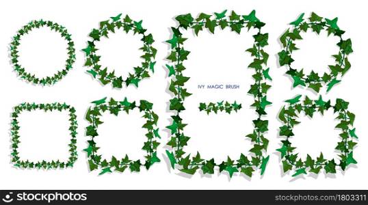 ivy liana grass brush with green leaves. Realistic brush for decorating frames, invitation cards. Vector