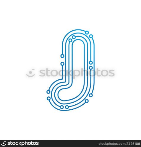 J initial letter Circuit technology illustration logo vector template