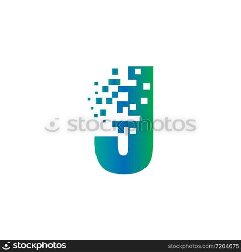 J Initial Letter Logo Design with Digital Pixels in Gradient Colors