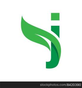 J Initial letter with green leaf logo vector template