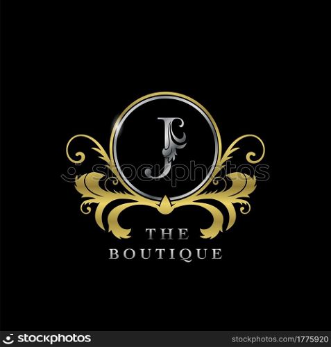 J Letter Golden Circle Luxury Boutique Initial Logo Icon, Elegance vector design concept for luxuries business, boutique, fashion and more identity.
