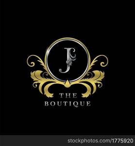 J Letter Golden Circle Luxury Boutique Initial Logo Icon, Elegance vector design concept for luxuries business, boutique, fashion and more identity.