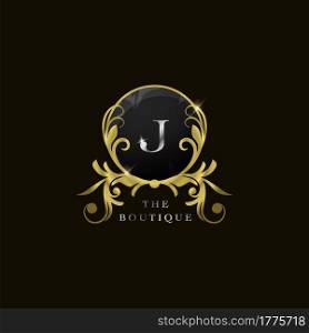 J Letter Golden Circle Shield Luxury Boutique Logo, vector design concept for initial, luxury business, hotel, wedding service, boutique, decoration and more brands.