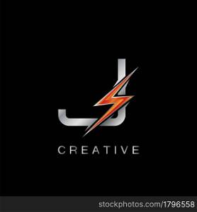 J Letter Logo, Abstract Techno Thunder Bolt Vector Template Design.