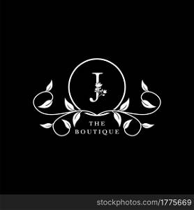 J Letter Logo Boutique Luxury Nature Floral Flower. Monogram vector design concept letter and floral flower with leaf for initial, fashion brand, and luxuries business identity.