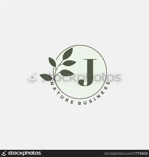 J Letter Logo Circle Nature Leaf, vector logo design concept botanical floral leaf with initial letter logo icon for nature business.