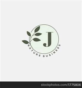 J Letter Logo Circle Nature Leaf, vector logo design concept botanical floral leaf with initial letter logo icon for nature business.